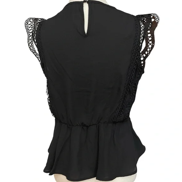 Haute Monde Black Flare Fit Lace Crochet Embroidered Peplum Blouse - Picture 5 of 11